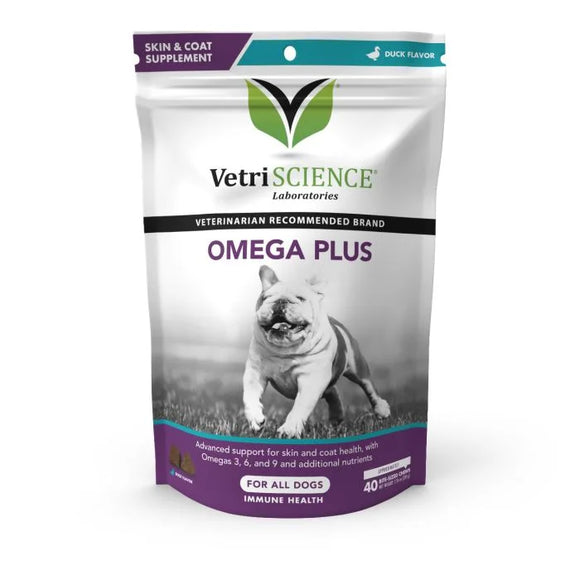 Vetriscience Omega Plus Advanced Skin Supplement for Dogs CHEWS (40 Count)