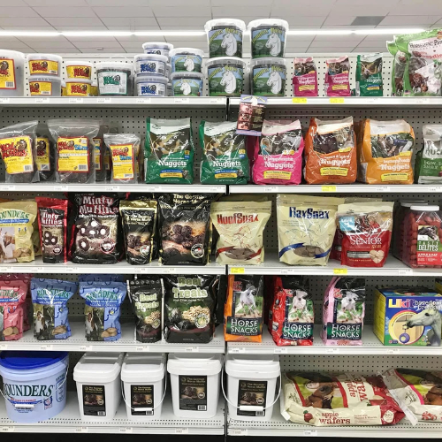 Horse feed and supplies inside of BCI Retail.