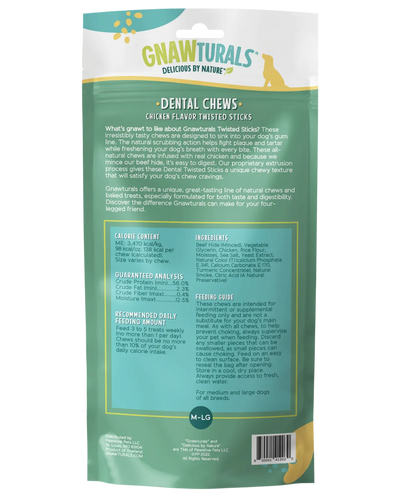 Gnawturals Dental Chews Twisted Sticks Chicken Flavor