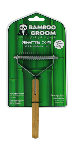 Bamboo Groom Dematting Comb with 17 Stainless Steel Teeth