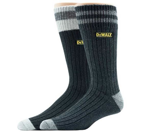 Dewalt Men 10-13 Black Wool Blend Boot Crew Sock (2-Pack Black)