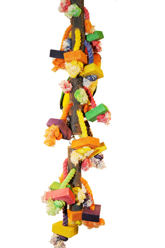 A & E Cage Happy Beaks Hanging Wood Blocks on Rope Large Bird Toy