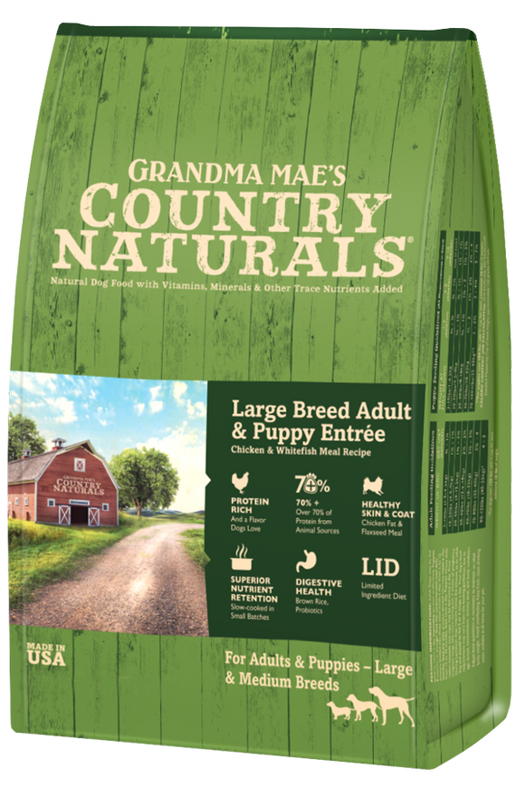 Grandma Mae's Country Naturals Large Breed Adult & Puppy Entrée with Meat & Brown Rice (32 LB)