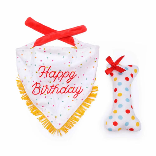 ZippyPaws Birthday Bandana and Bone Squeaky Dog Toy