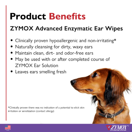 Zymox Advanced Enzymatic Ear Wipes for Cats & Dogs (100 Count)