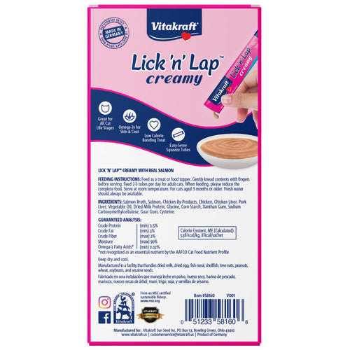 Vitakraft Lick 'n' Lap Snack™ Creamy, Cat Treat with Real Salmon, 4 Count