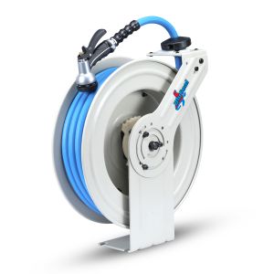 BluBird Industries BluSeal Rubber Water Hose Reel (Single Arm - Heavy Duty) with 6' Lead-in-Hose - All In One (5/8 x 50')