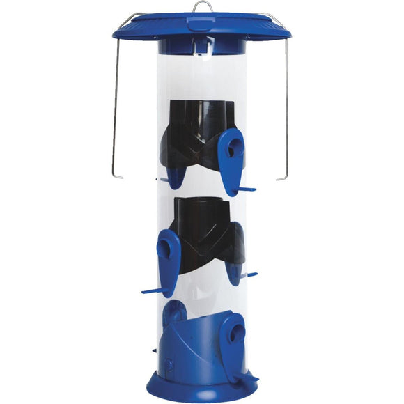Nature's Way Funnel Flip Top Blue Poly Wide Tube Bird Feeder