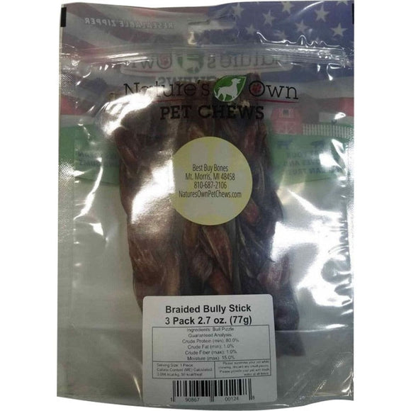 Nature's Own USA Braided Bully Stick Dog Chew Treats
